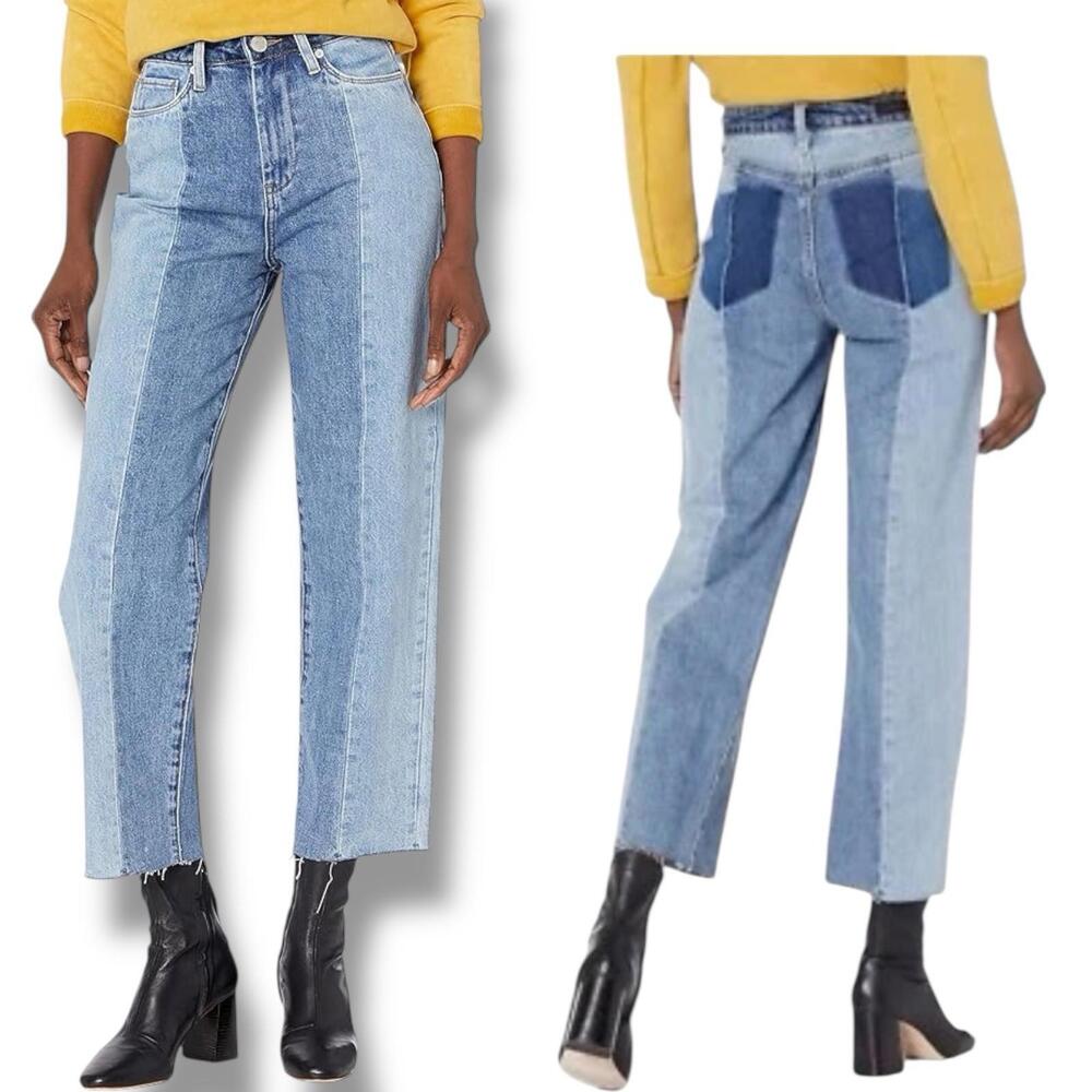 Blank NYC Jeans 28 Blue High Rise Two Tone Y2K Cropped Denim Patchwork‎ Retro